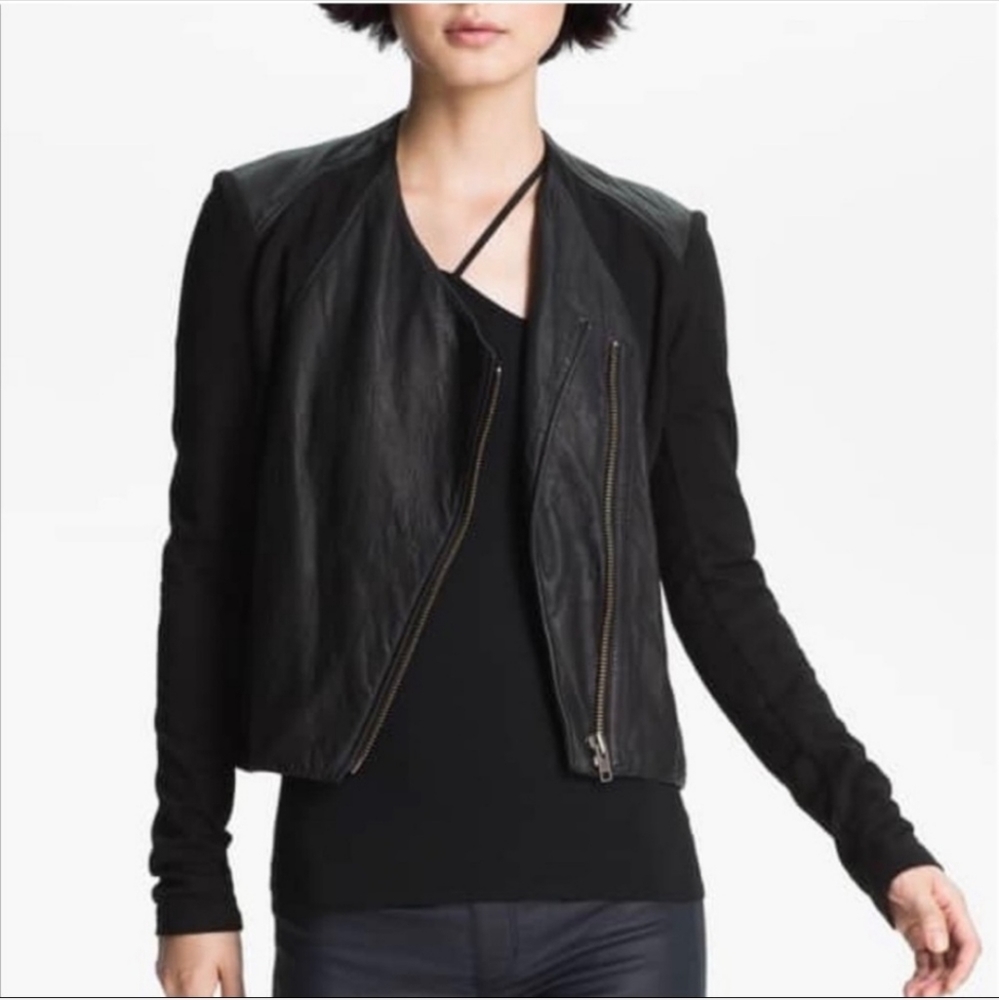 HELMUT Helmut Lang Washed Leather Paneled Jacket
